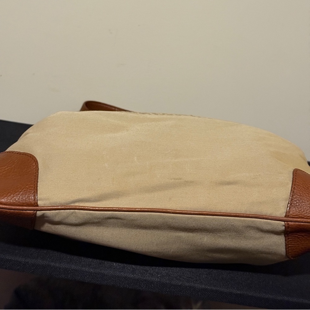 Burberry Stowell Roll Up Tote Brown Light Beige Canvas Fabric Bag - Picture 3 of 6